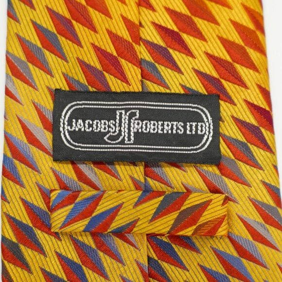 Jacobs Roberts LTD Yellow Red Blue Geometric Woven Silk Tie Wide‎ - Picture 3 of 6
